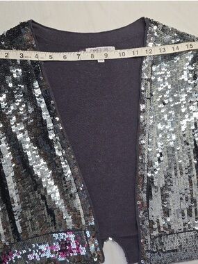 JLO Jennifer Lopez Top Silver Sequin Short Sleeve Open Front Party Holiday XL